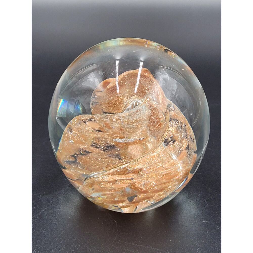 Paperweight Titan Art Glass Copper Gold Tone Swirl Aventurine Dated 1997
